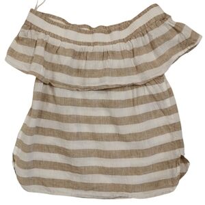 Saks Fifth Avenue Linen Striped Off-the-Shoulder White and Tan Top - Sz L